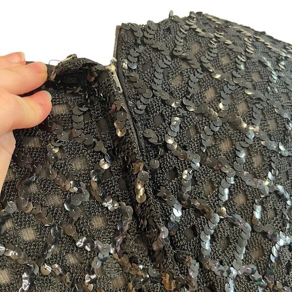 Vintage 60s black sequin sleeveless top zip up back size medium-large - Picture 4 of 9